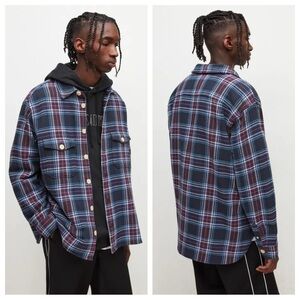 All Saints Men’s Kitazawa Check Overshirt Long Sleeve Top Thick Knit Button-Up